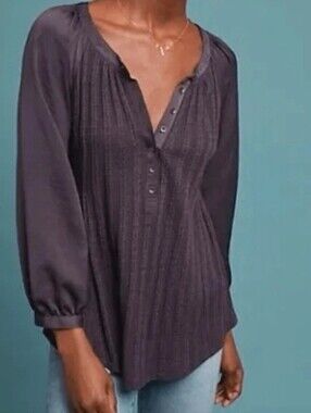 Anthropologie Dark Charcoal Button Henley Blouse